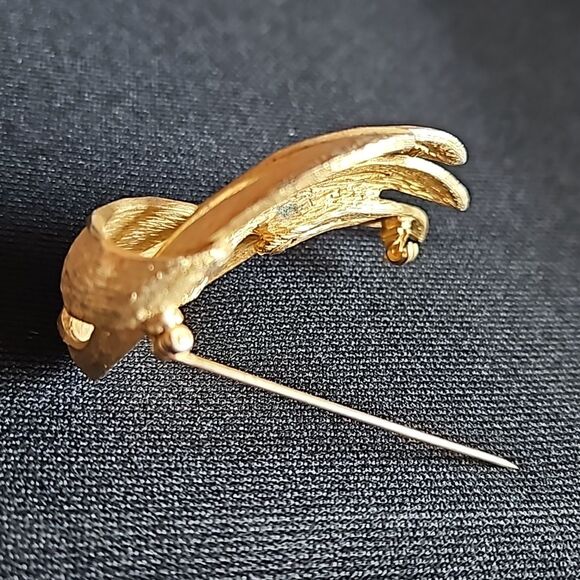 Large Vintage BSK Brushed Gold Abstract Wing Feather Pin Brooch - Picture 6 of 8
